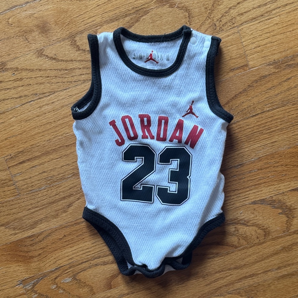 Jordan Infant Tank Bodysuit in White with Black and Red Accents